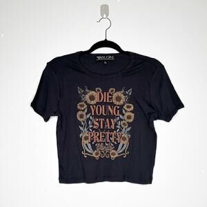 NEW Vinyl Icons Die Young Stay Pretty Graphic T-Shirt Top Women Gray Size Large